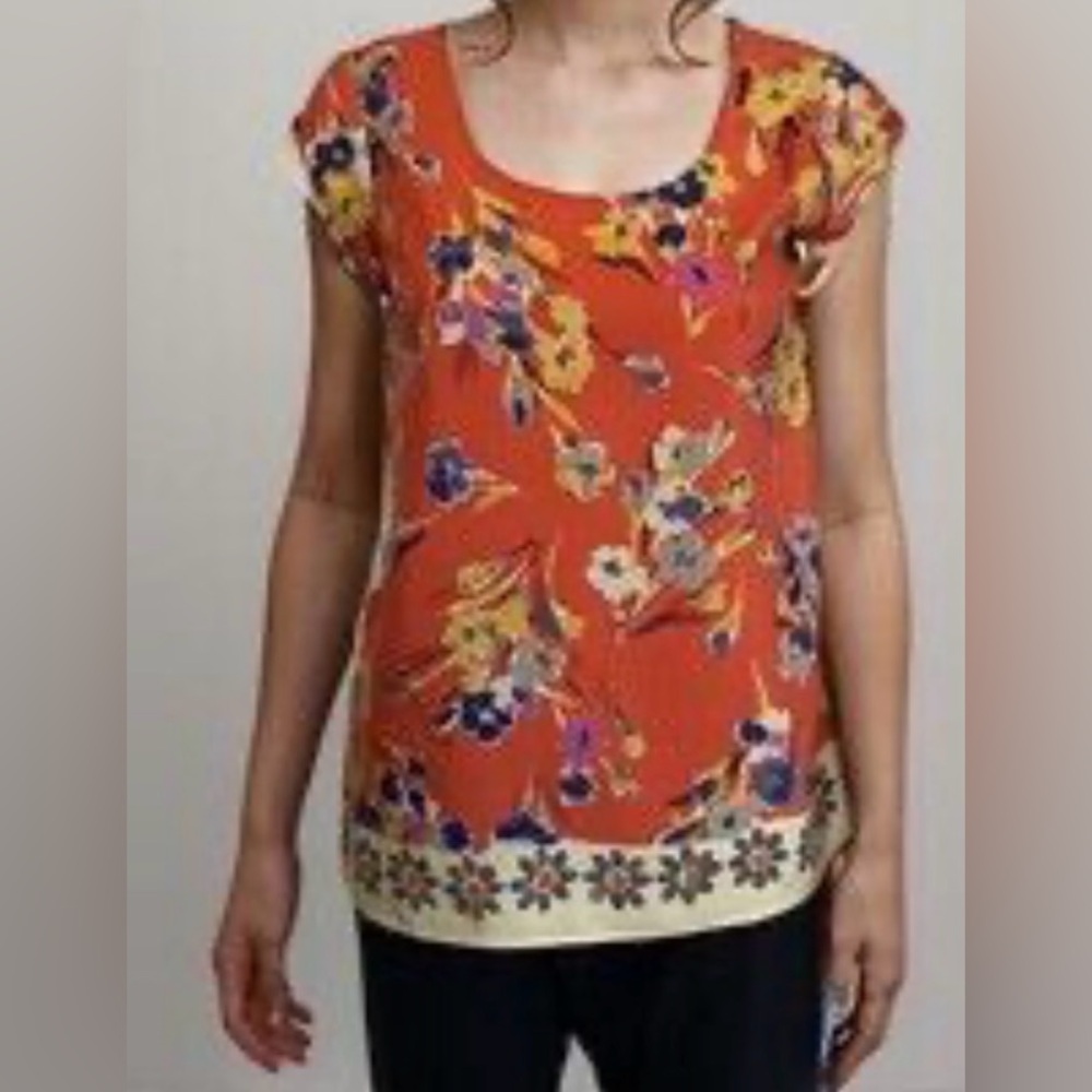 Anthropologie edme & esyllte Floral Orange Women's Top 10